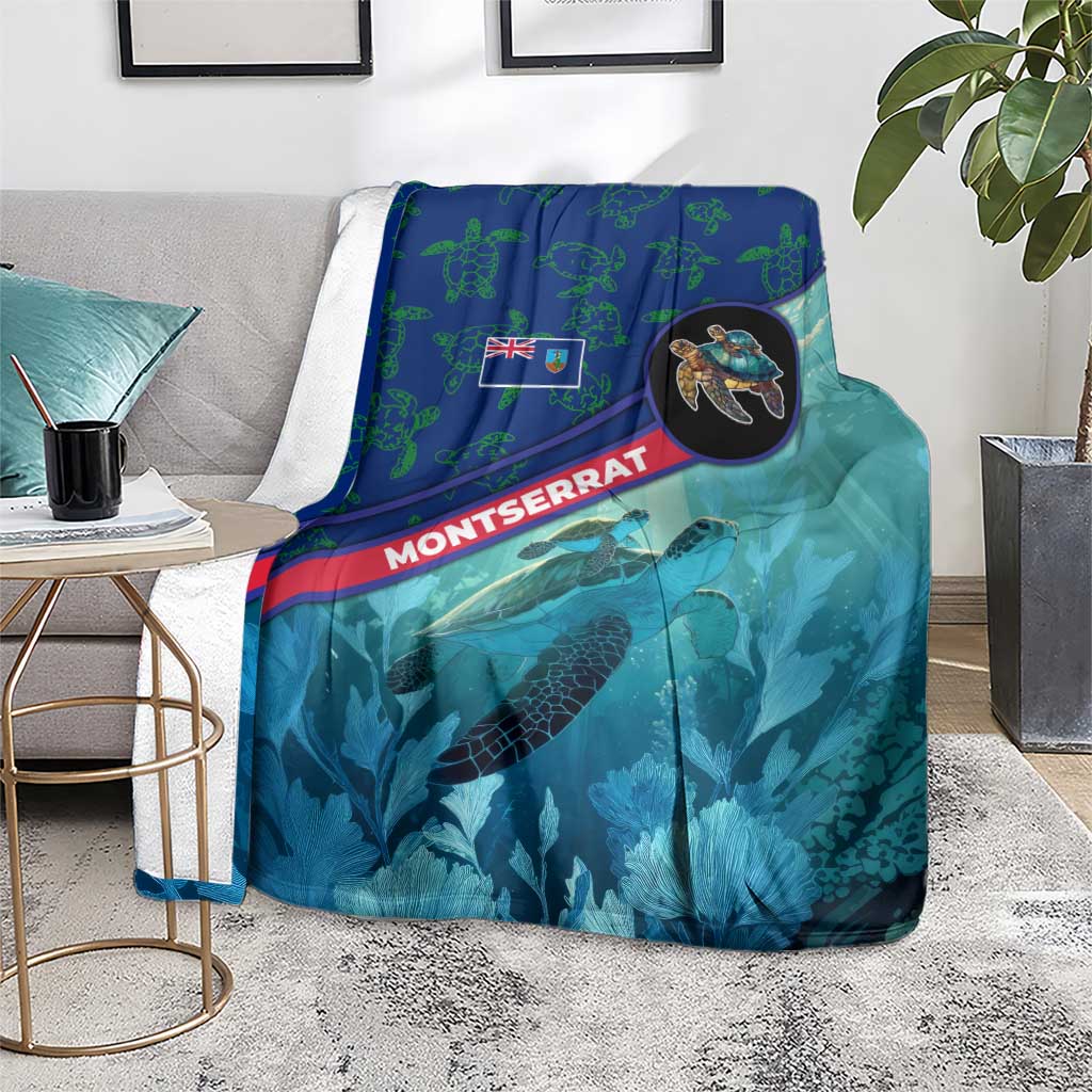 Montserrat Blanket with Sea Turtle Illustration Blue Underwater Ocean Design - Wonder Print Shop