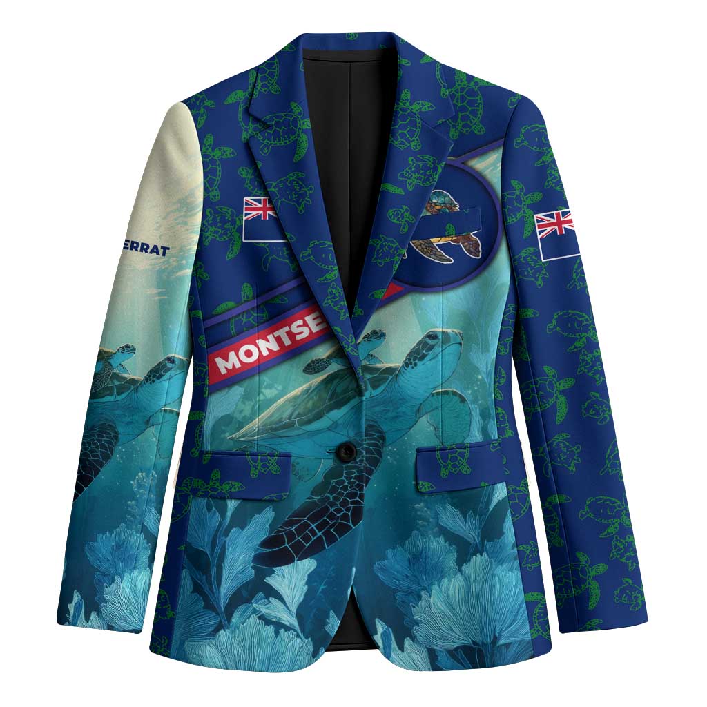 Montserrat Blazer with Sea Turtle Illustration Blue Underwater Ocean Design - Wonder Print Shop