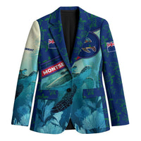 Montserrat Blazer with Sea Turtle Illustration Blue Underwater Ocean Design - Wonder Print Shop