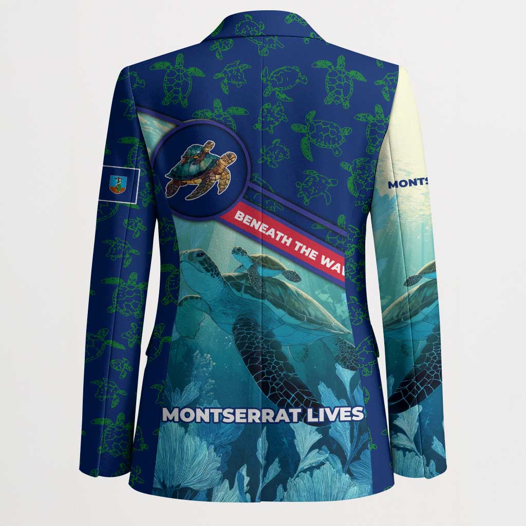 Montserrat Blazer with Sea Turtle Illustration Blue Underwater Ocean Design - Wonder Print Shop