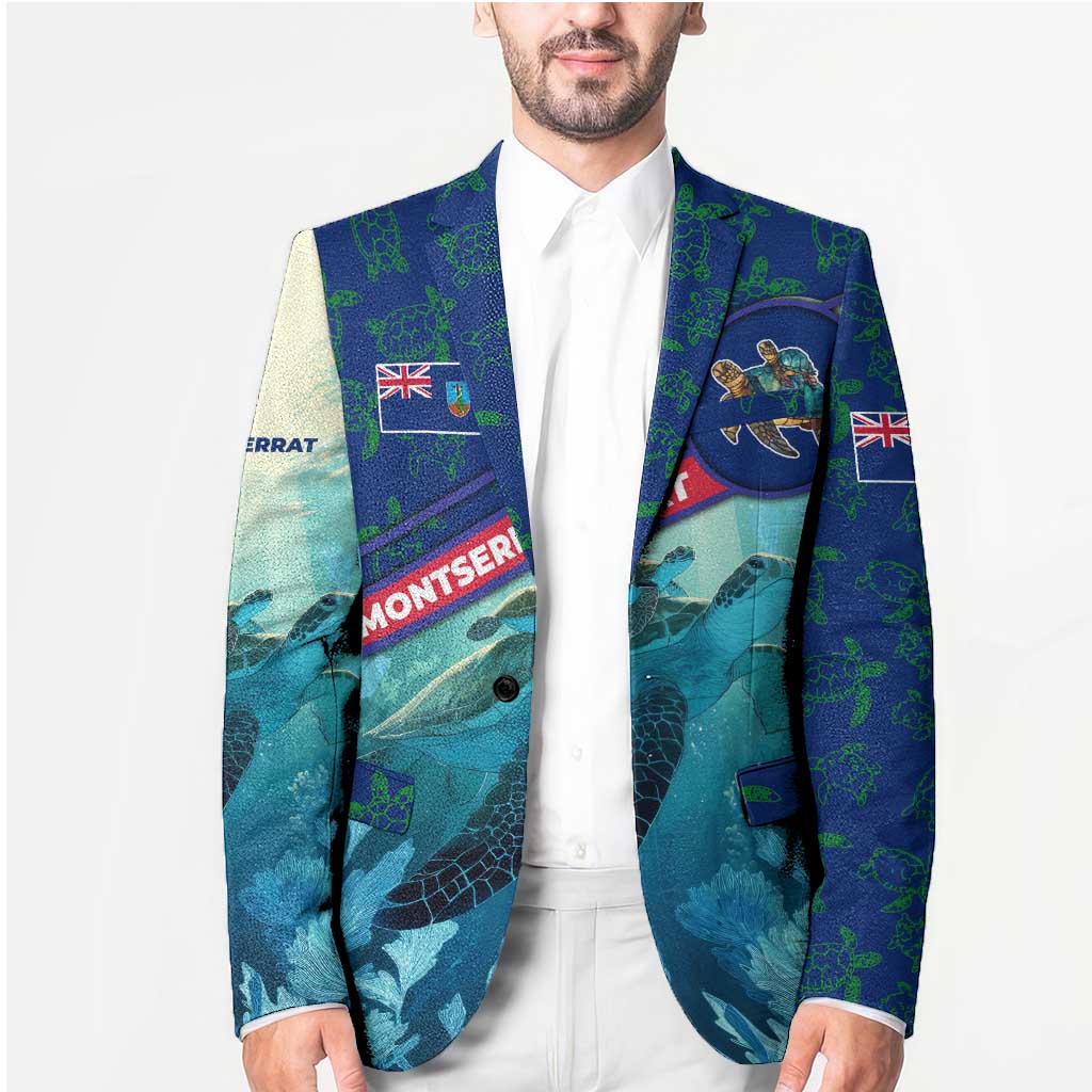 Montserrat Blazer with Sea Turtle Illustration Blue Underwater Ocean Design - Wonder Print Shop