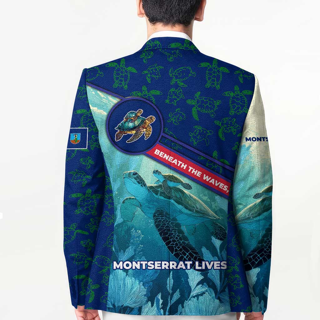 Montserrat Blazer with Sea Turtle Illustration Blue Underwater Ocean Design - Wonder Print Shop