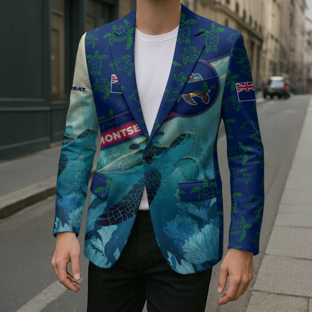 Montserrat Blazer with Sea Turtle Illustration Blue Underwater Ocean Design - Wonder Print Shop