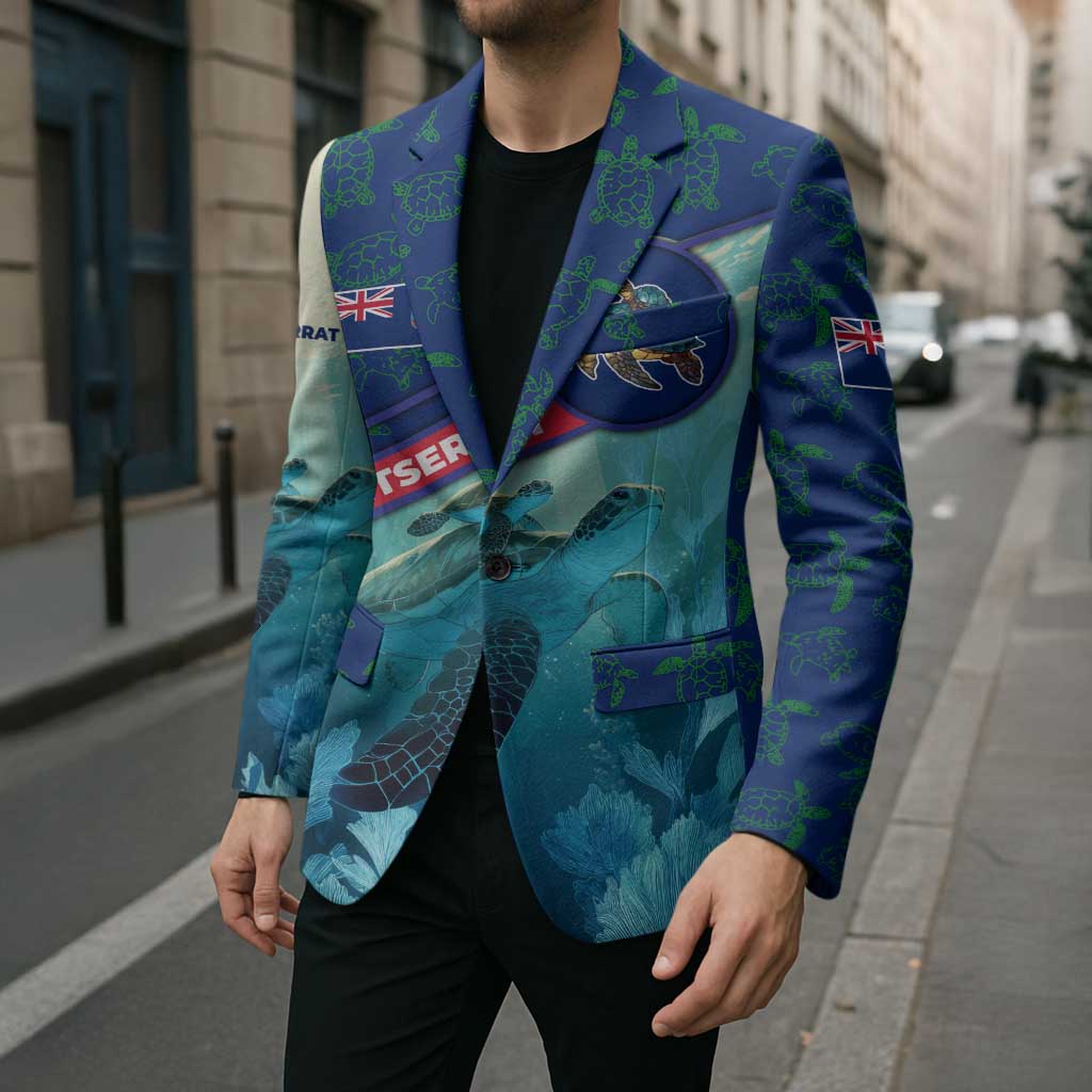 Montserrat Blazer with Sea Turtle Illustration Blue Underwater Ocean Design - Wonder Print Shop