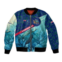 Montserrat Bomber Jacket with Sea Turtle Illustration Blue Underwater Ocean Design - Wonder Print Shop