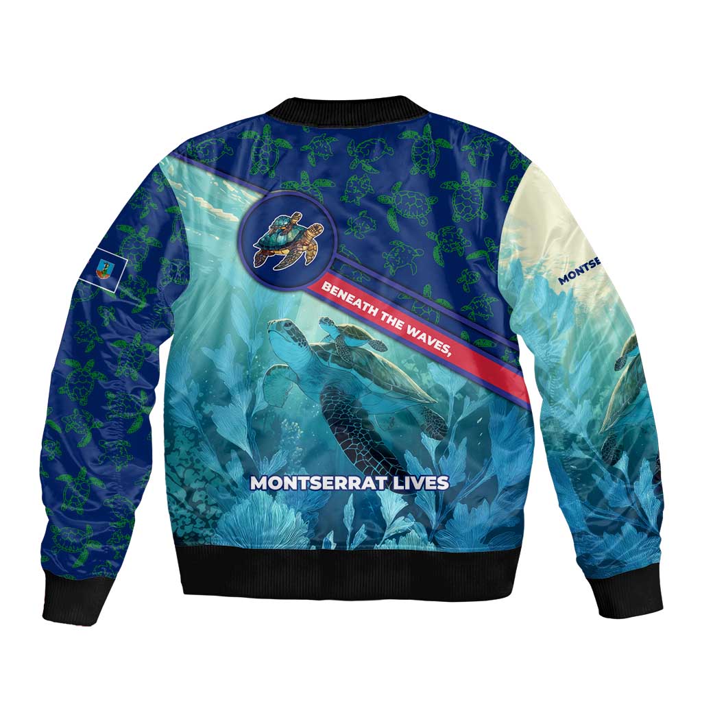 Montserrat Bomber Jacket with Sea Turtle Illustration Blue Underwater Ocean Design - Wonder Print Shop