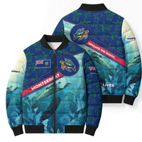 Montserrat Bomber Puffer Jacket with Sea Turtle Illustration Blue Underwater Ocean Design - Wonder Print Shop