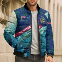 Montserrat Bomber Puffer Jacket with Sea Turtle Illustration Blue Underwater Ocean Design - Wonder Print Shop