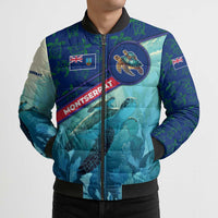 Montserrat Bomber Puffer Jacket with Sea Turtle Illustration Blue Underwater Ocean Design - Wonder Print Shop