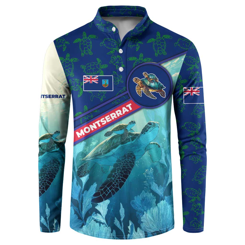 Montserrat Button Sweatshirt with Sea Turtle Illustration Blue Underwater Ocean Design - Wonder Print Shop