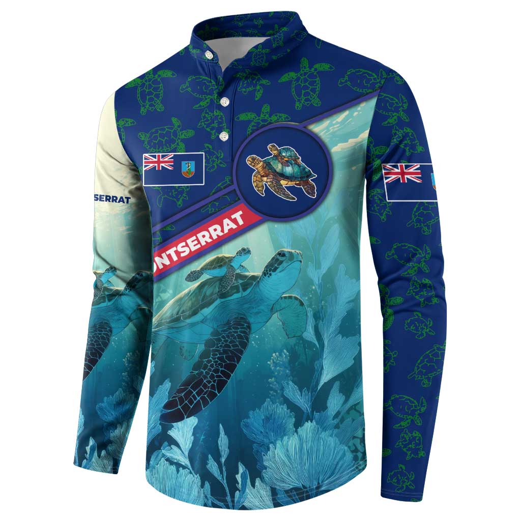 Montserrat Button Sweatshirt with Sea Turtle Illustration Blue Underwater Ocean Design - Wonder Print Shop