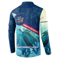Montserrat Button Sweatshirt with Sea Turtle Illustration Blue Underwater Ocean Design - Wonder Print Shop