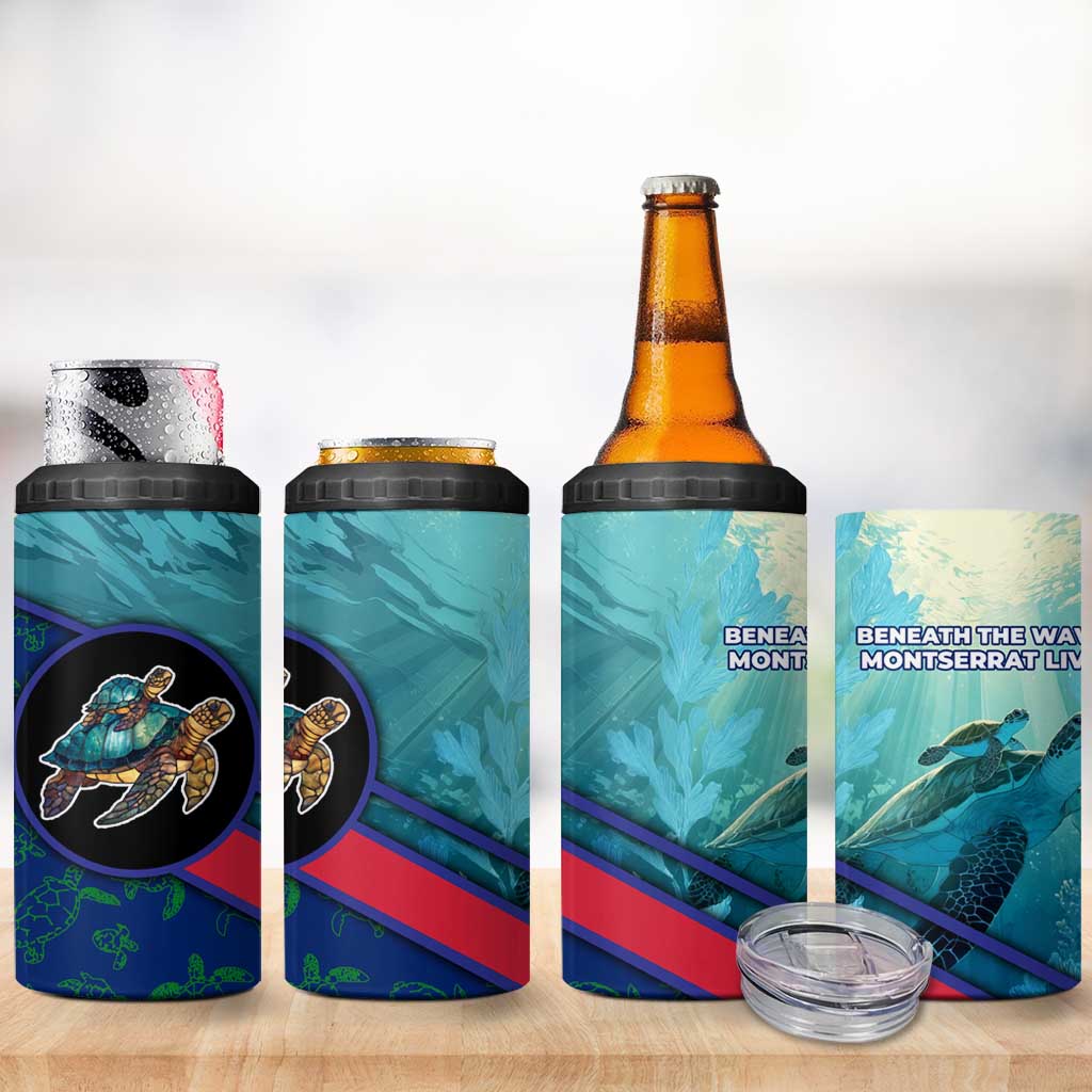 Montserrat 4 in 1 Can Cooler Tumbler with Sea Turtle Illustration Blue Underwater Ocean Design - Wonder Print Shop