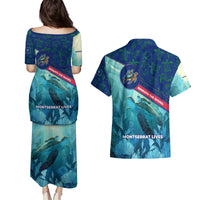 Montserrat Couples Matching Puletasi and Hawaiian Shirt with Sea Turtle Illustration Blue Underwater Ocean Design - Wonder Print Shop