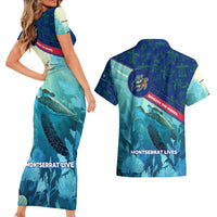 Montserrat Couples Matching Short Sleeve Bodycon Dress and Hawaiian Shirt with Sea Turtle Illustration Blue Underwater Ocean Design - Wonder Print Shop