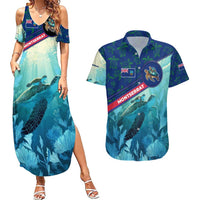 Montserrat Couples Matching Summer Maxi Dress and Hawaiian Shirt with Sea Turtle Illustration Blue Underwater Ocean Design - Wonder Print Shop