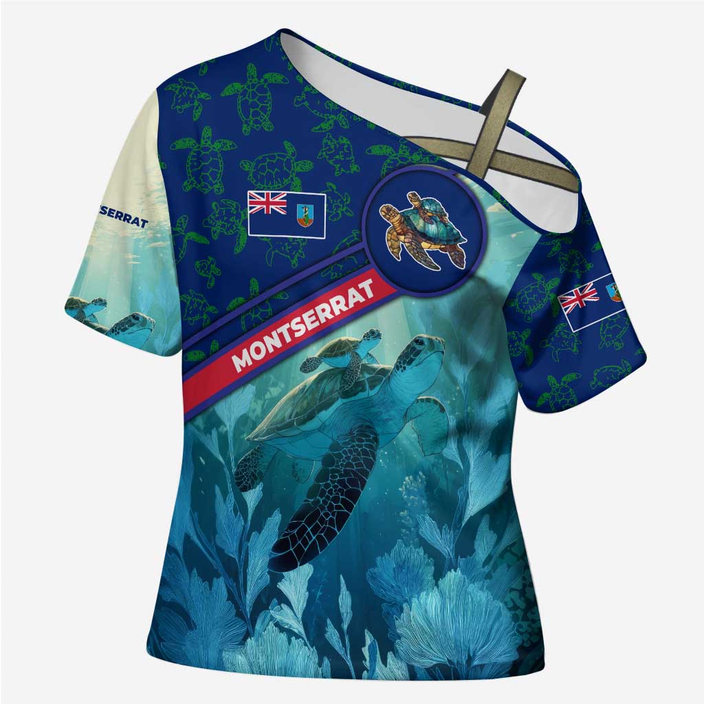 Montserrat Cross Shoulder Shirt with Sea Turtle Illustration Blue Underwater Ocean Design - Wonder Print Shop