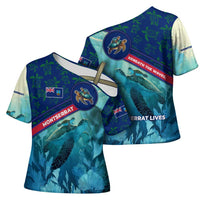 Montserrat Cross Shoulder Shirt with Sea Turtle Illustration Blue Underwater Ocean Design - Wonder Print Shop