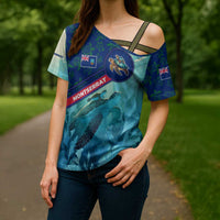 Montserrat Cross Shoulder Shirt with Sea Turtle Illustration Blue Underwater Ocean Design - Wonder Print Shop