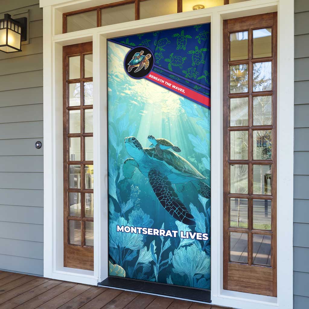 Montserrat Door Cover with Sea Turtle Illustration Blue Underwater Ocean Design - Wonder Print Shop