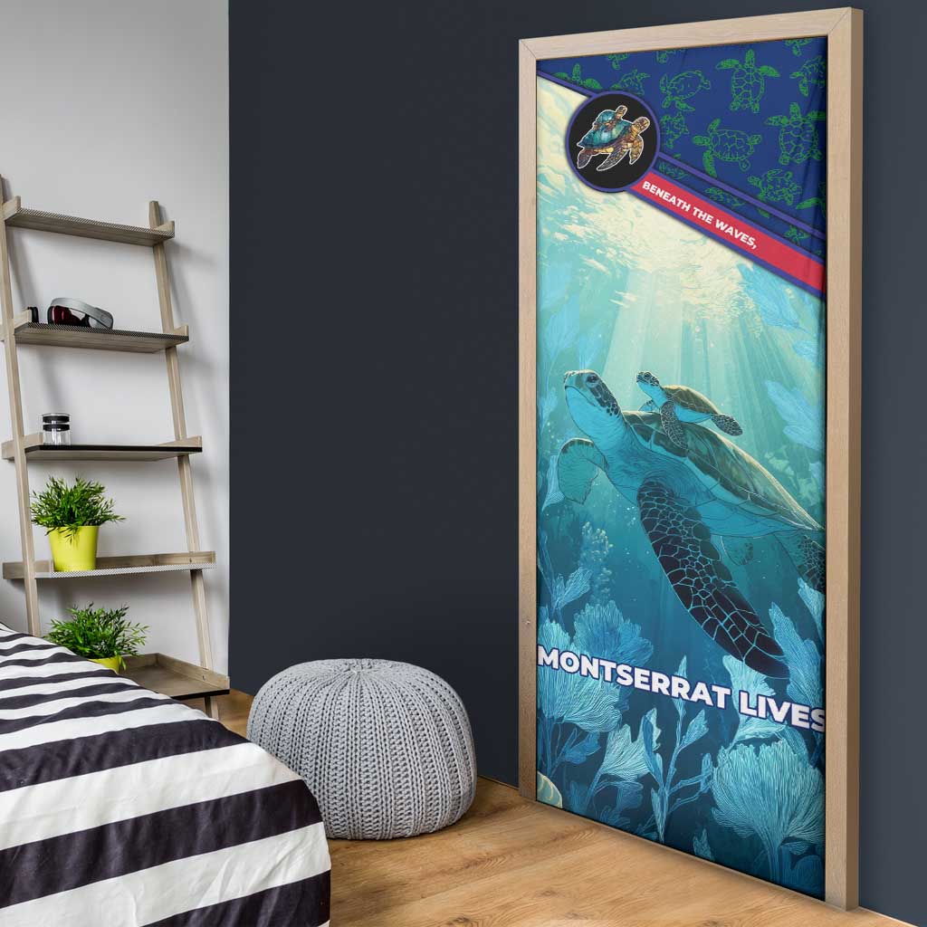 Montserrat Door Cover with Sea Turtle Illustration Blue Underwater Ocean Design - Wonder Print Shop