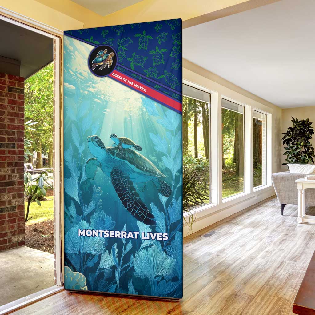 Montserrat Door Cover with Sea Turtle Illustration Blue Underwater Ocean Design - Wonder Print Shop