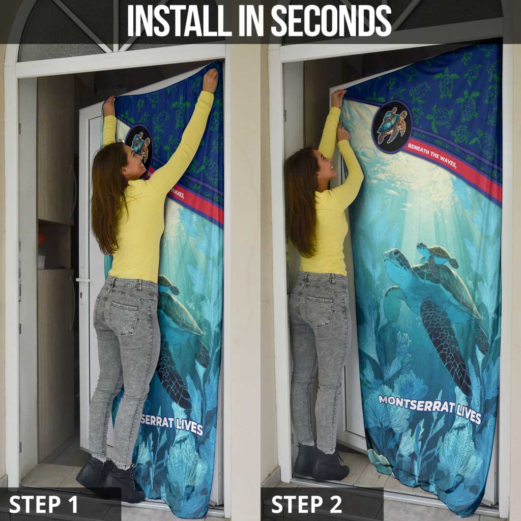 Montserrat Door Cover with Sea Turtle Illustration Blue Underwater Ocean Design - Wonder Print Shop