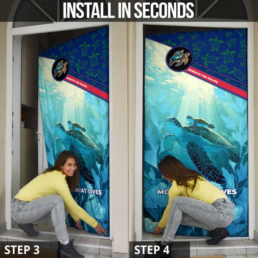 Montserrat Door Cover with Sea Turtle Illustration Blue Underwater Ocean Design - Wonder Print Shop