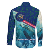 Montserrat Family Matching Long Sleeve Bodycon Dress and Hawaiian Shirt with Sea Turtle Illustration Blue Underwater Ocean Design - Wonder Print Shop