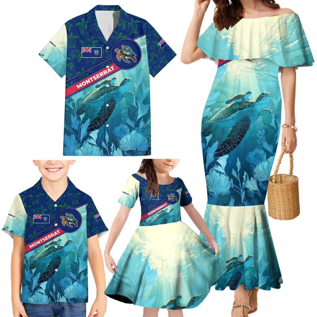 Montserrat Family Matching Mermaid Dress and Hawaiian Shirt with Sea Turtle Illustration Blue Underwater Ocean Design - Wonder Print Shop