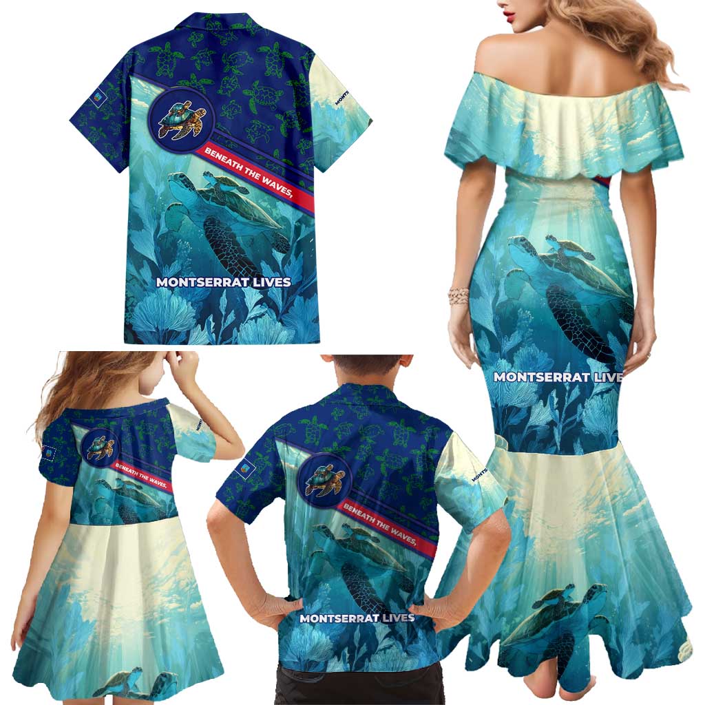 Montserrat Family Matching Mermaid Dress and Hawaiian Shirt with Sea Turtle Illustration Blue Underwater Ocean Design - Wonder Print Shop