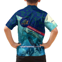 Montserrat Family Matching Off The Shoulder Long Sleeve Dress and Hawaiian Shirt with Sea Turtle Illustration Blue Underwater Ocean Design - Wonder Print Shop