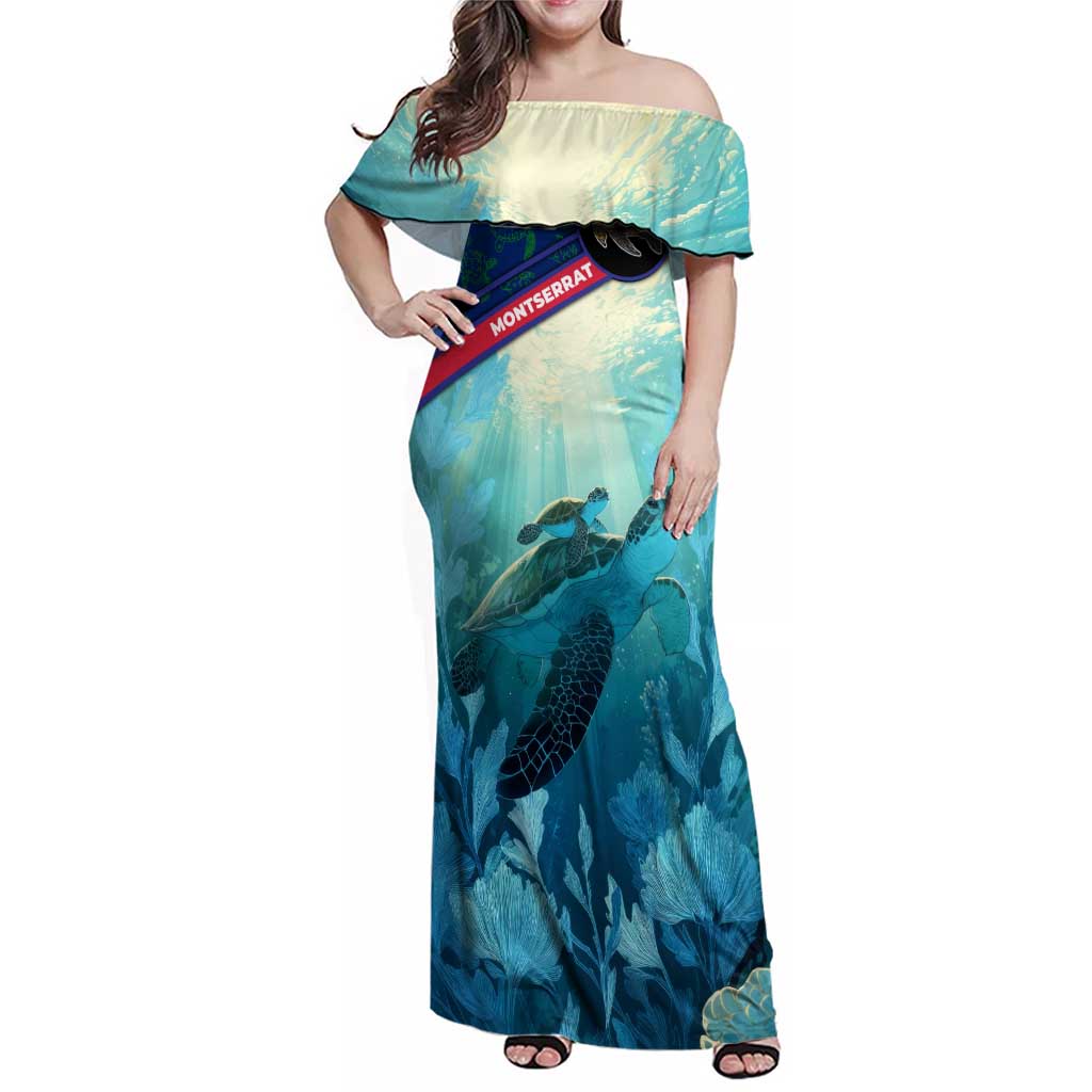 Montserrat Family Matching Off Shoulder Maxi Dress and Hawaiian Shirt with Sea Turtle Illustration Blue Underwater Ocean Design - Wonder Print Shop