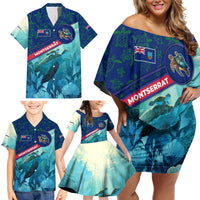 Montserrat Family Matching Off Shoulder Short Dress and Hawaiian Shirt with Sea Turtle Illustration Blue Underwater Ocean Design - Wonder Print Shop