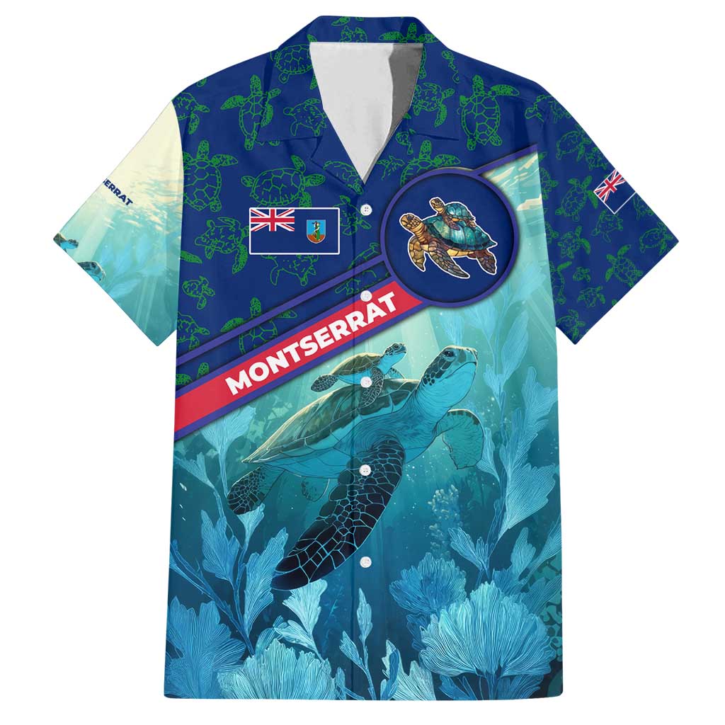 Montserrat Family Matching Off Shoulder Short Dress and Hawaiian Shirt with Sea Turtle Illustration Blue Underwater Ocean Design - Wonder Print Shop