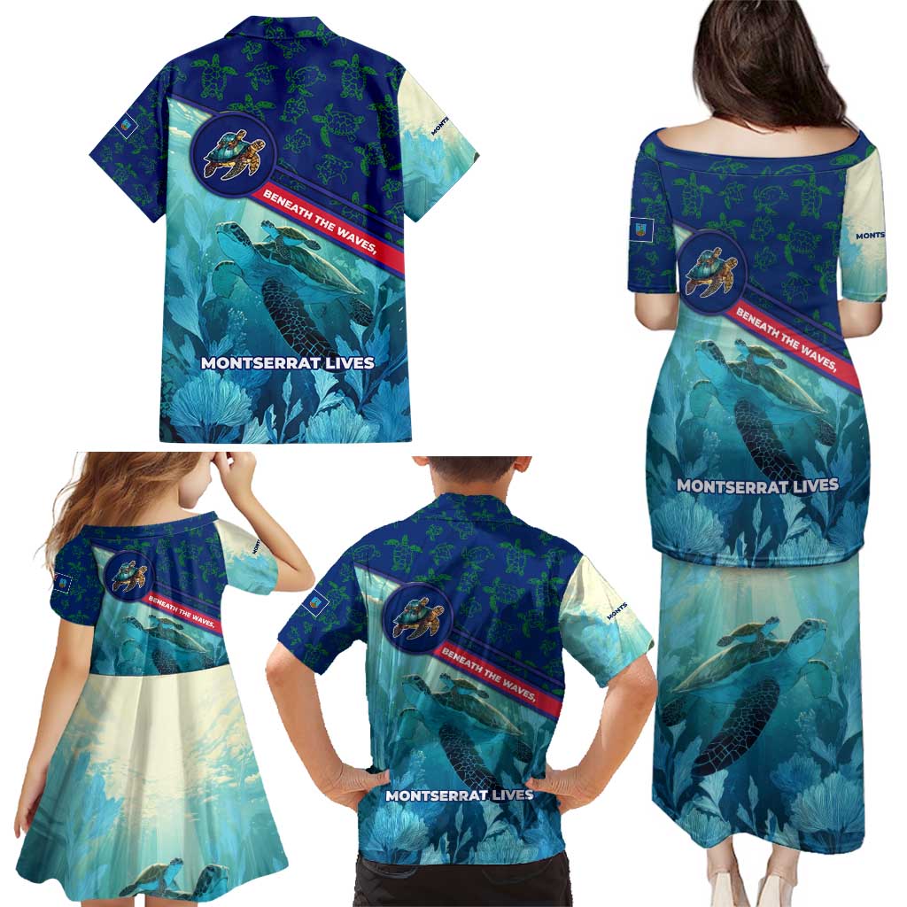 Montserrat Family Matching Puletasi and Hawaiian Shirt with Sea Turtle Illustration Blue Underwater Ocean Design - Wonder Print Shop