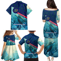 Montserrat Family Matching Puletasi and Hawaiian Shirt with Sea Turtle Illustration Blue Underwater Ocean Design - Wonder Print Shop