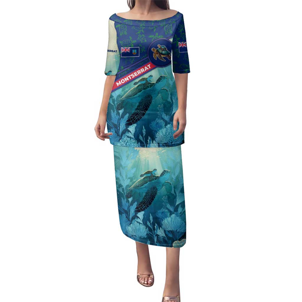 Montserrat Family Matching Puletasi and Hawaiian Shirt with Sea Turtle Illustration Blue Underwater Ocean Design - Wonder Print Shop