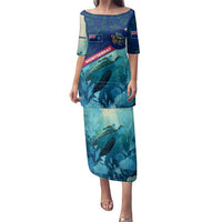 Montserrat Family Matching Puletasi and Hawaiian Shirt with Sea Turtle Illustration Blue Underwater Ocean Design - Wonder Print Shop