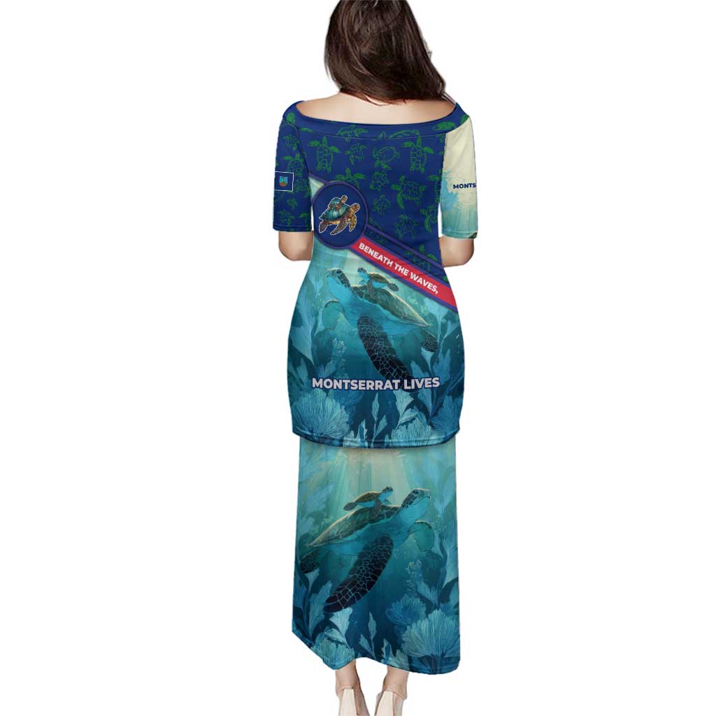 Montserrat Family Matching Puletasi and Hawaiian Shirt with Sea Turtle Illustration Blue Underwater Ocean Design - Wonder Print Shop