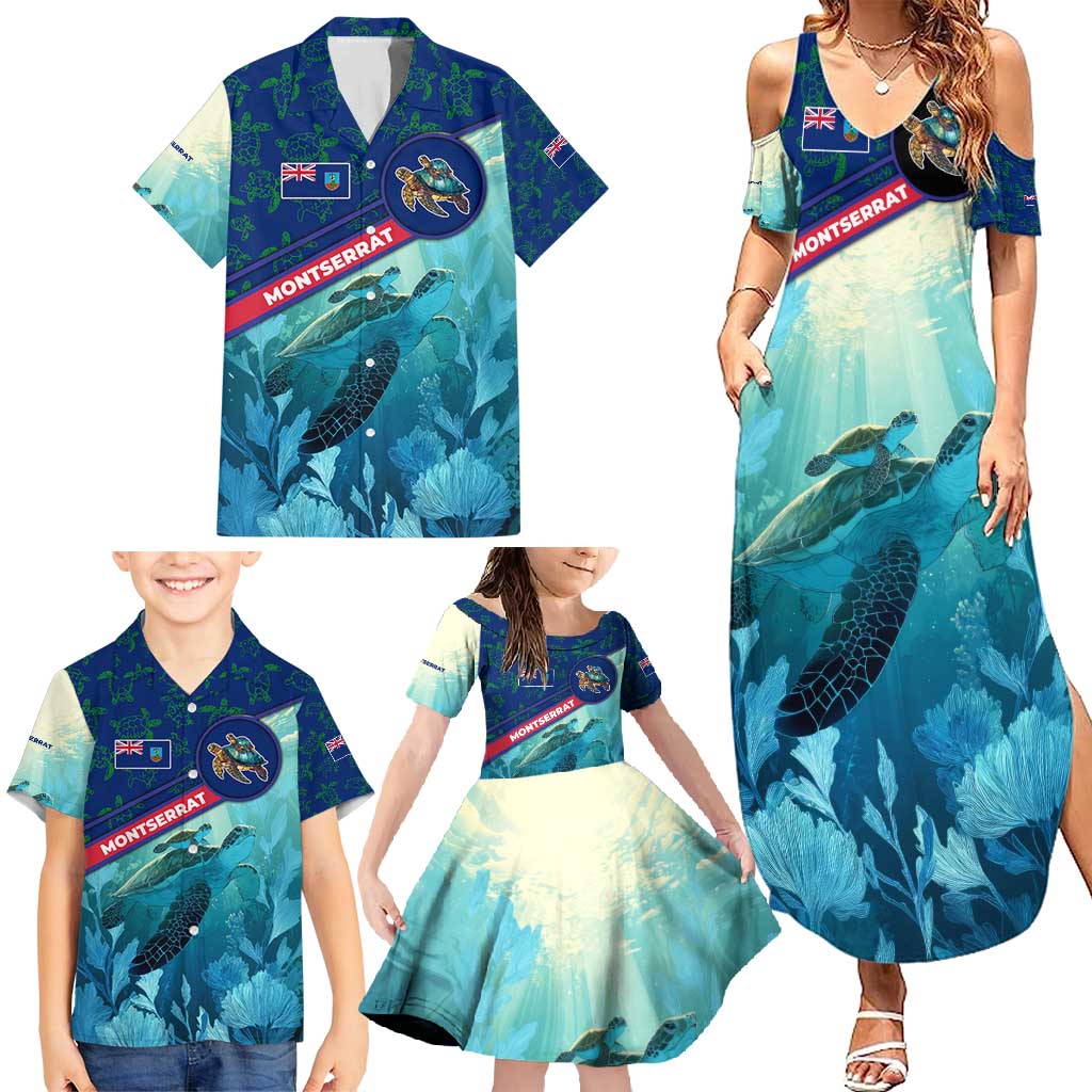 Montserrat Family Matching Summer Maxi Dress and Hawaiian Shirt with Sea Turtle Illustration Blue Underwater Ocean Design - Wonder Print Shop