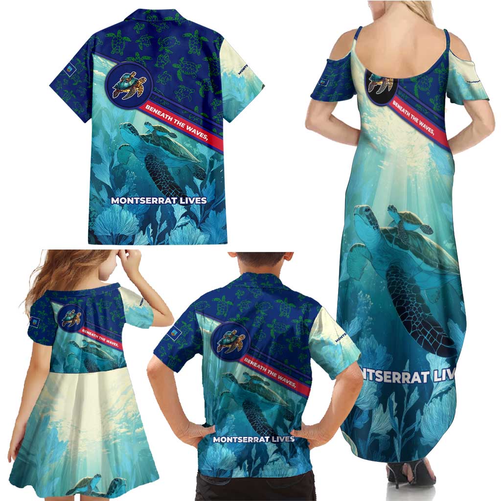 Montserrat Family Matching Summer Maxi Dress and Hawaiian Shirt with Sea Turtle Illustration Blue Underwater Ocean Design - Wonder Print Shop