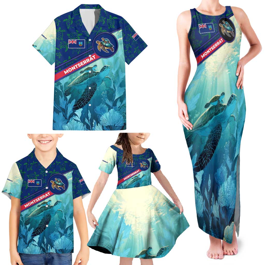 Montserrat Family Matching Tank Maxi Dress and Hawaiian Shirt with Sea Turtle Illustration Blue Underwater Ocean Design - Wonder Print Shop