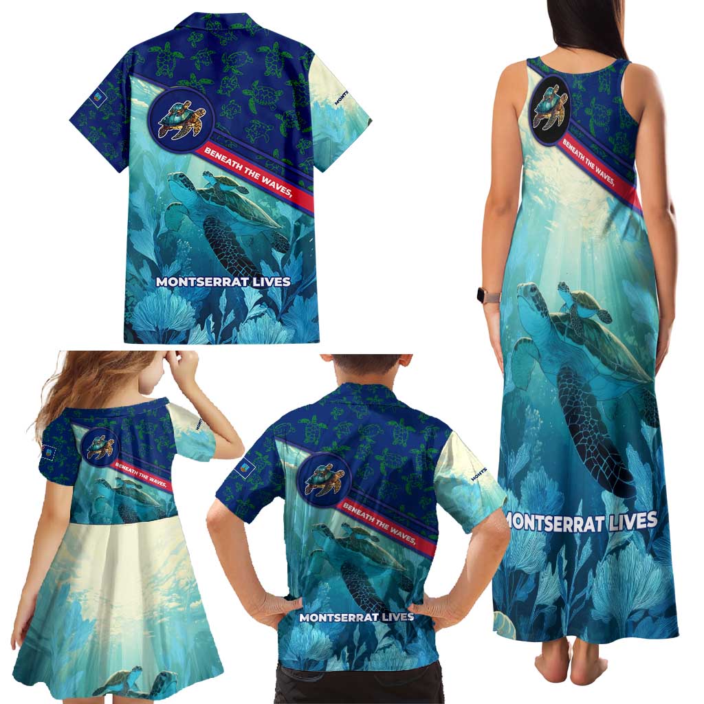 Montserrat Family Matching Tank Maxi Dress and Hawaiian Shirt with Sea Turtle Illustration Blue Underwater Ocean Design - Wonder Print Shop