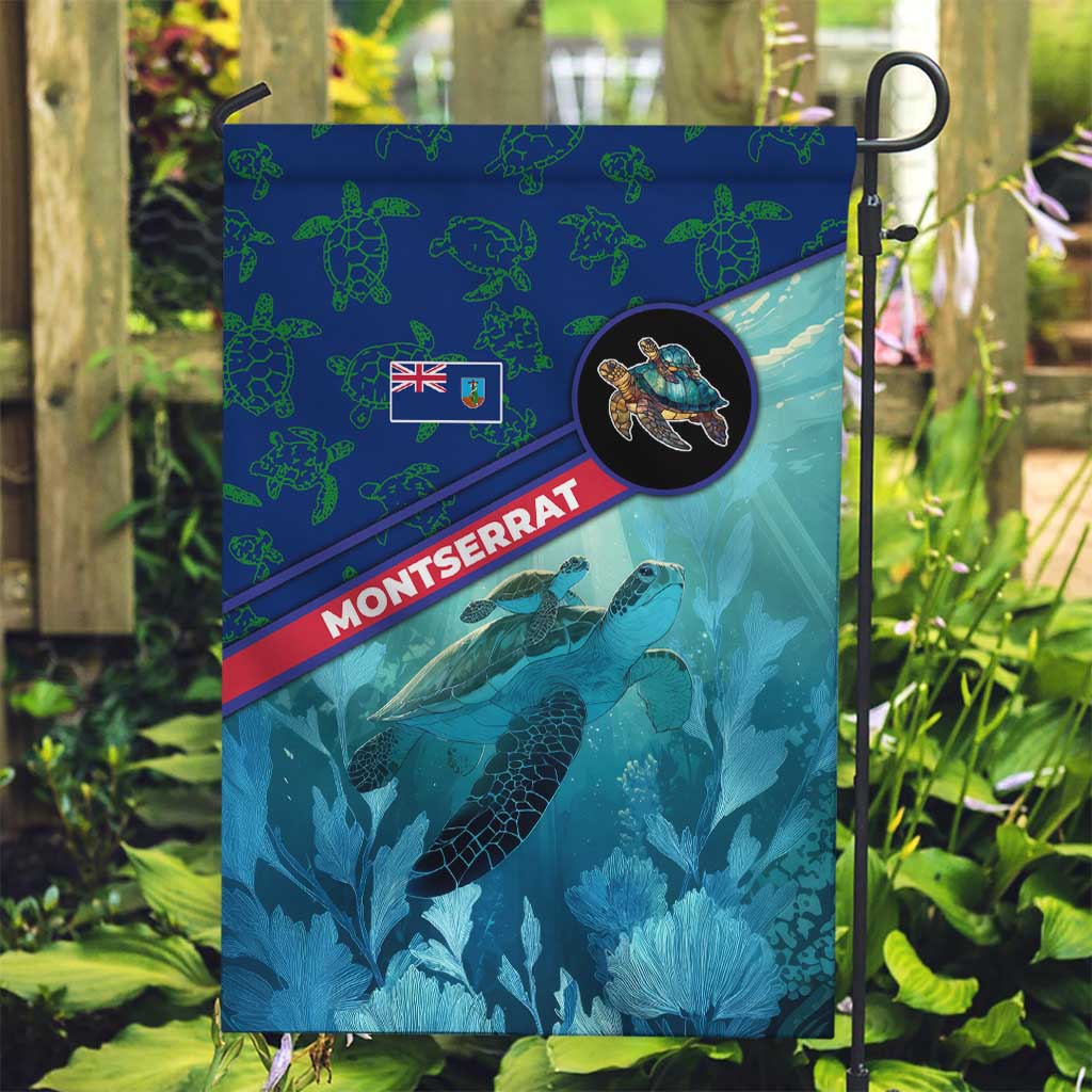 Montserrat Garden Flag with Sea Turtle Illustration Blue Underwater Ocean Design - Wonder Print Shop