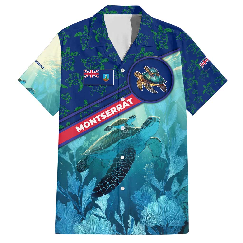 Montserrat Hawaiian Shirt with Sea Turtle Illustration Blue Underwater Ocean Design - Wonder Print Shop
