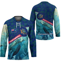 Montserrat Hockey Jersey with Sea Turtle Illustration Blue Underwater Ocean Design - Wonder Print Shop