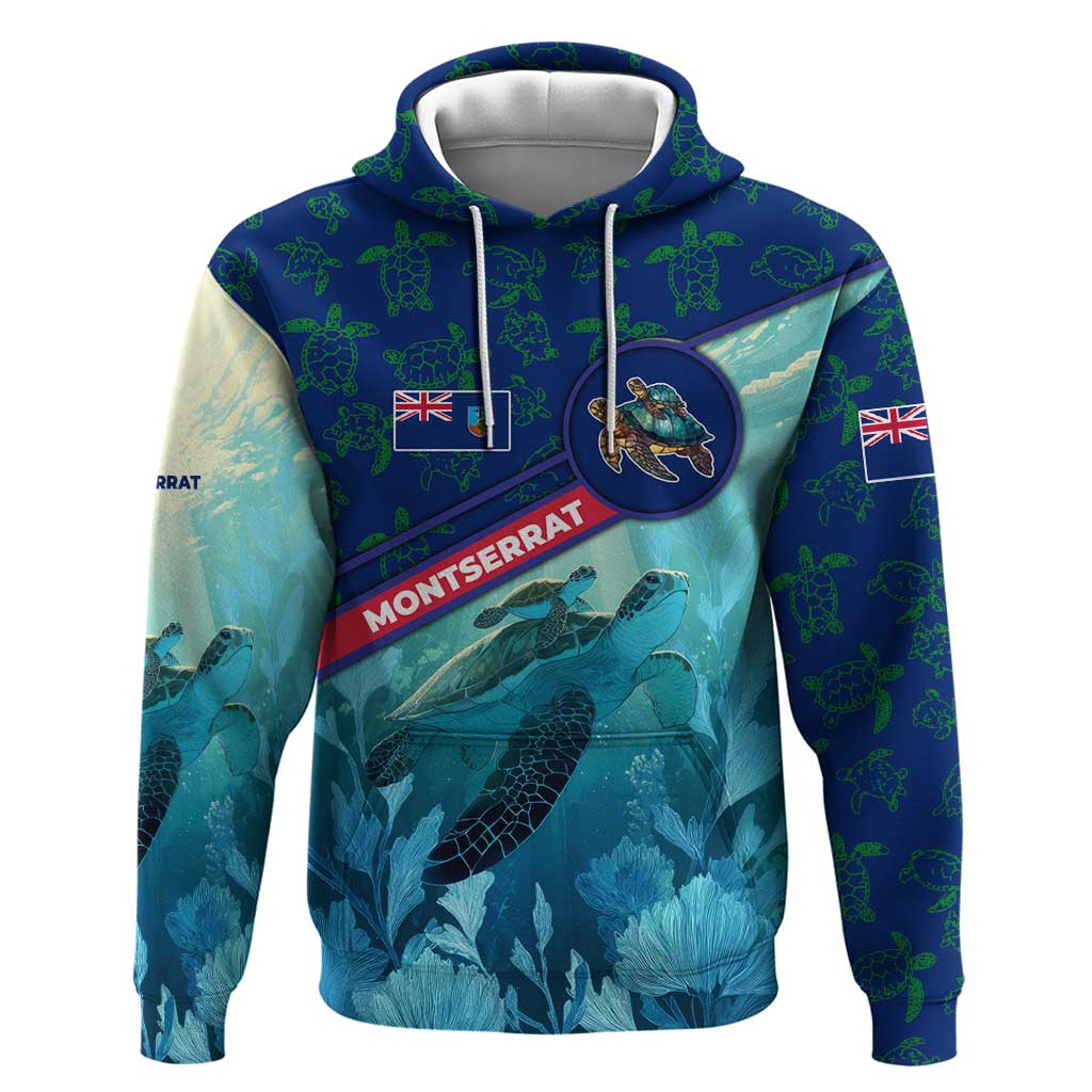 Montserrat Hoodie with Sea Turtle Illustration Blue Underwater Ocean Design - Wonder Print Shop