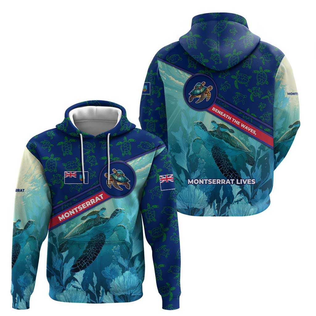 Montserrat Hoodie with Sea Turtle Illustration Blue Underwater Ocean Design - Wonder Print Shop