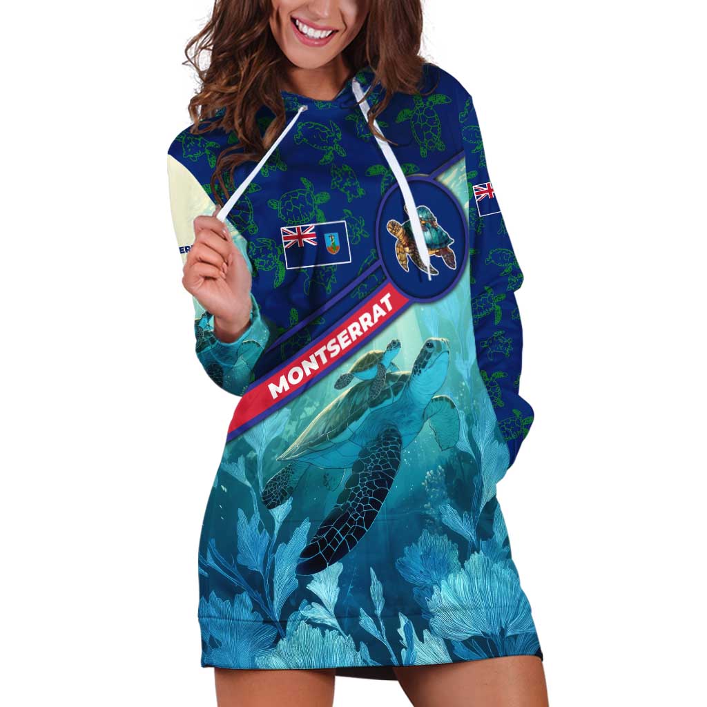 Montserrat Hoodie Dress with Sea Turtle Illustration Blue Underwater Ocean Design - Wonder Print Shop